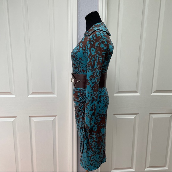 Louis Verdad Dress, Comes with brown wide leather belt, Small, Blue & Brown - Picture 13 of 16
